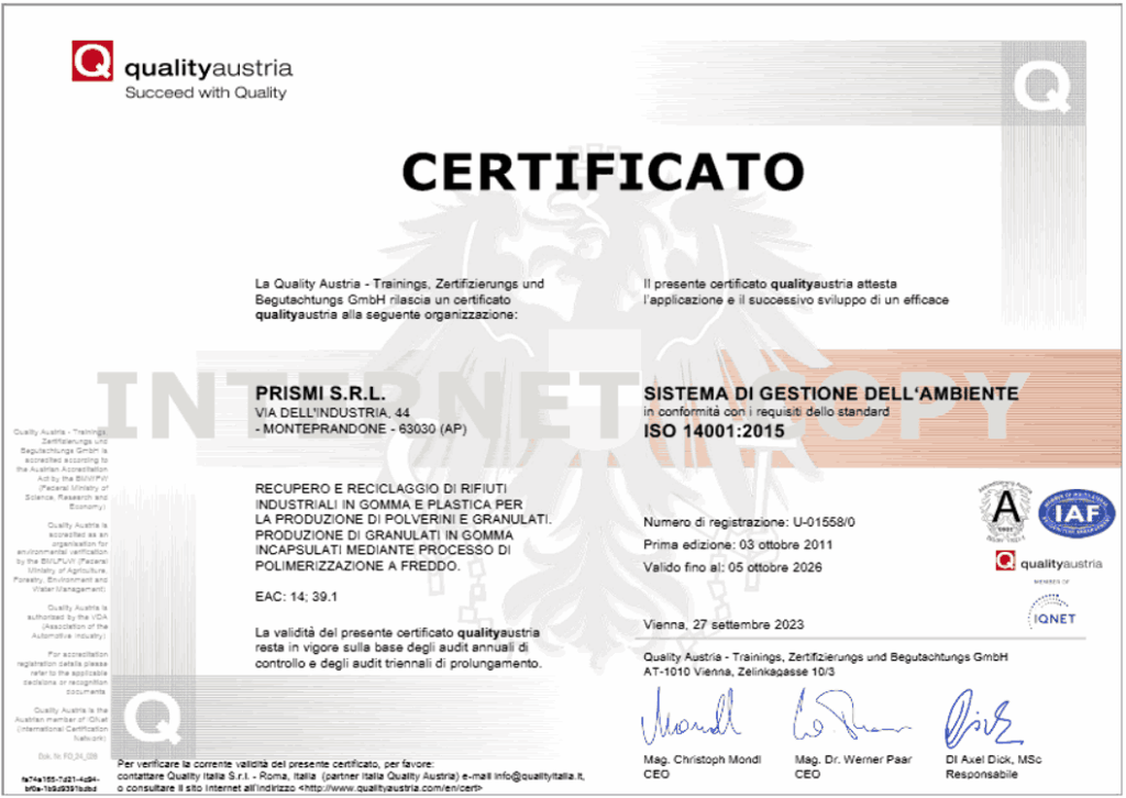 Prismi rubber | Environmental certified ISO 14001